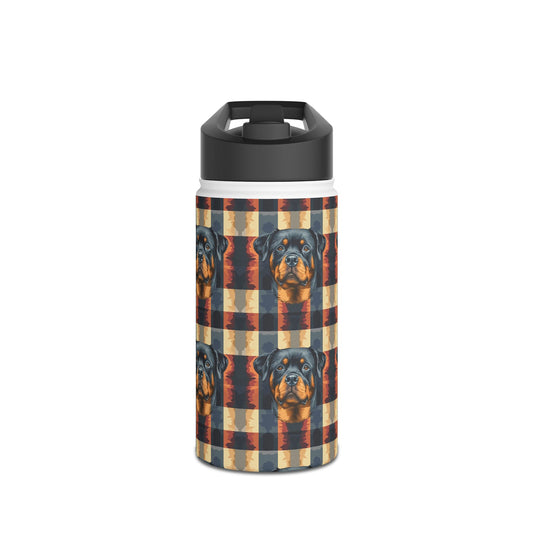 Pawsome Rottweiler Royalty Plaid Stainless Steel Water Bottle