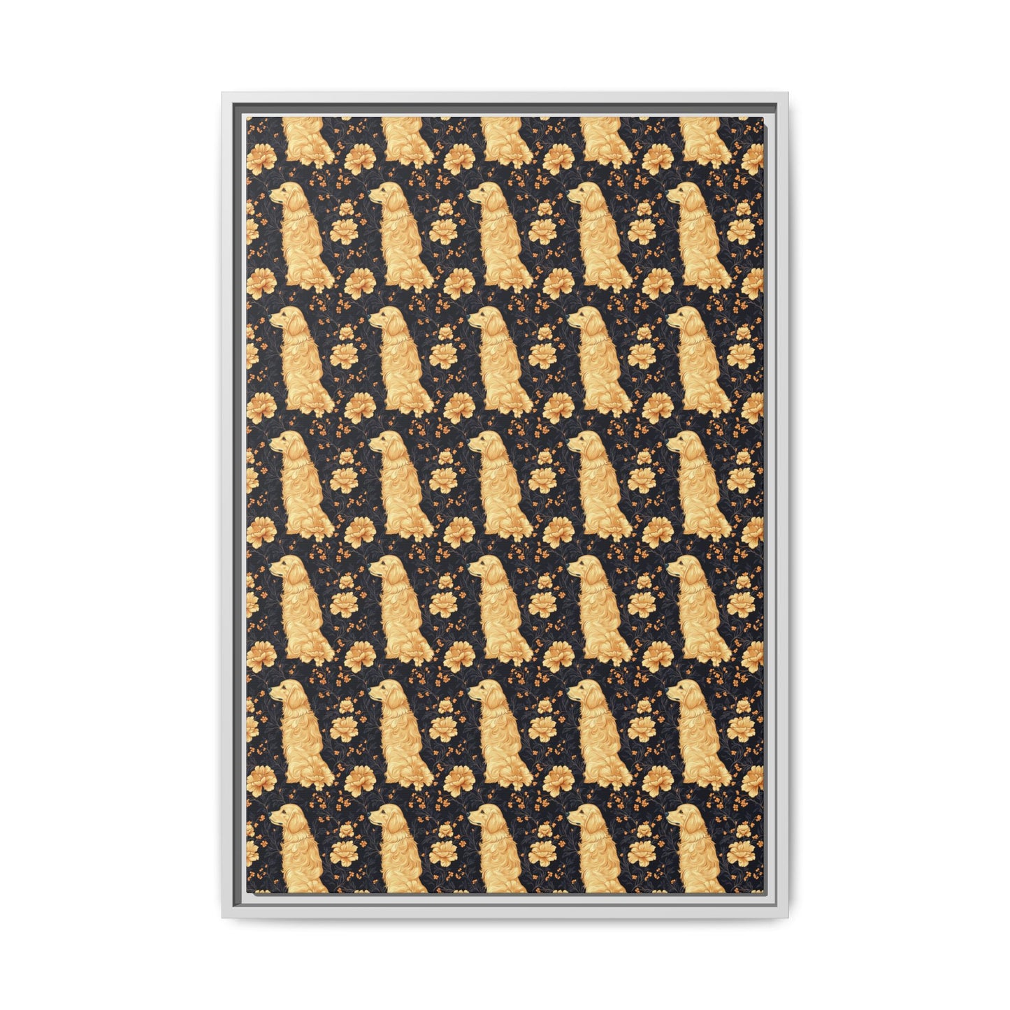 Golden Paws Floral Frenchie Matte Canvas, Framed