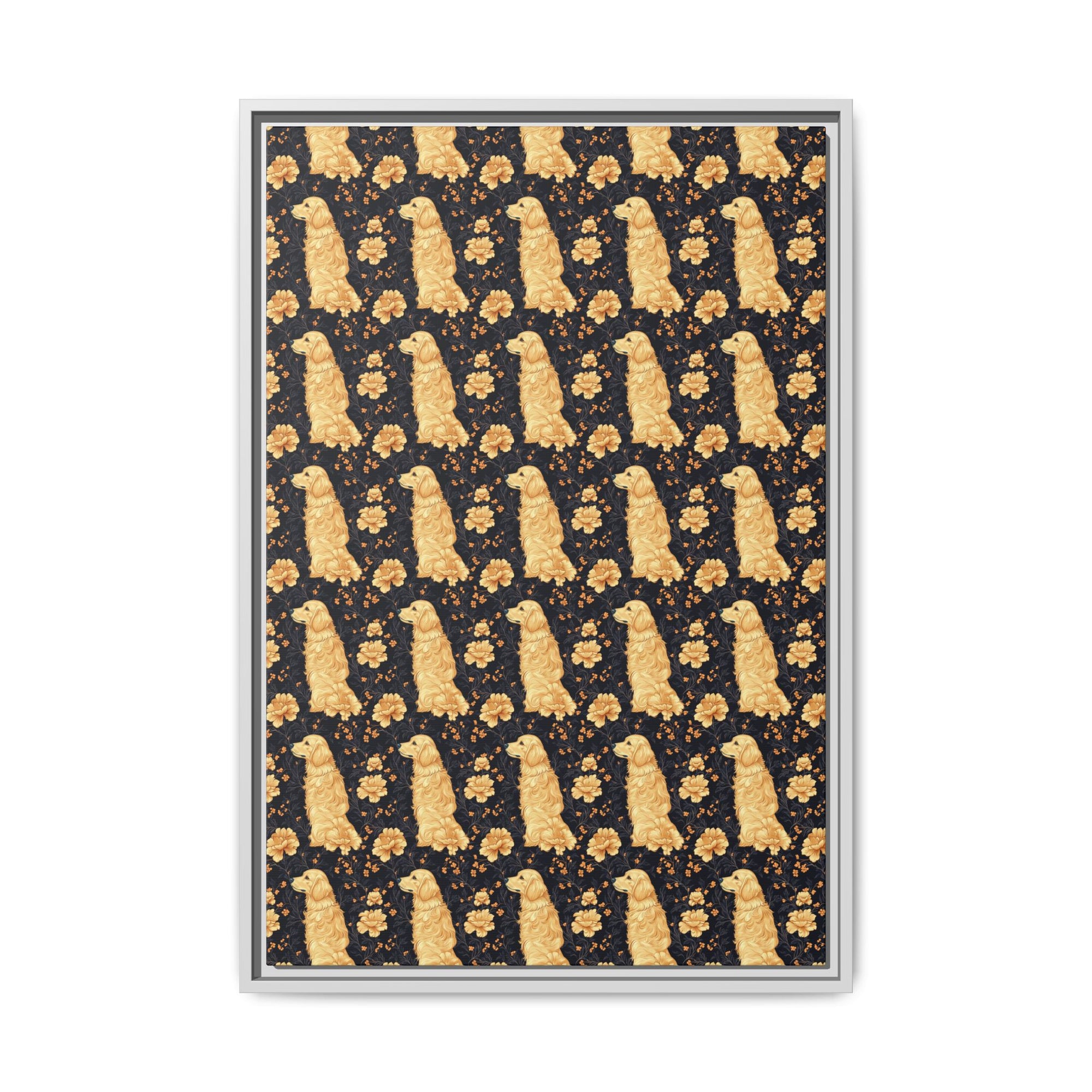 Golden Paws Floral Frenchie Matte Canvas, Framed