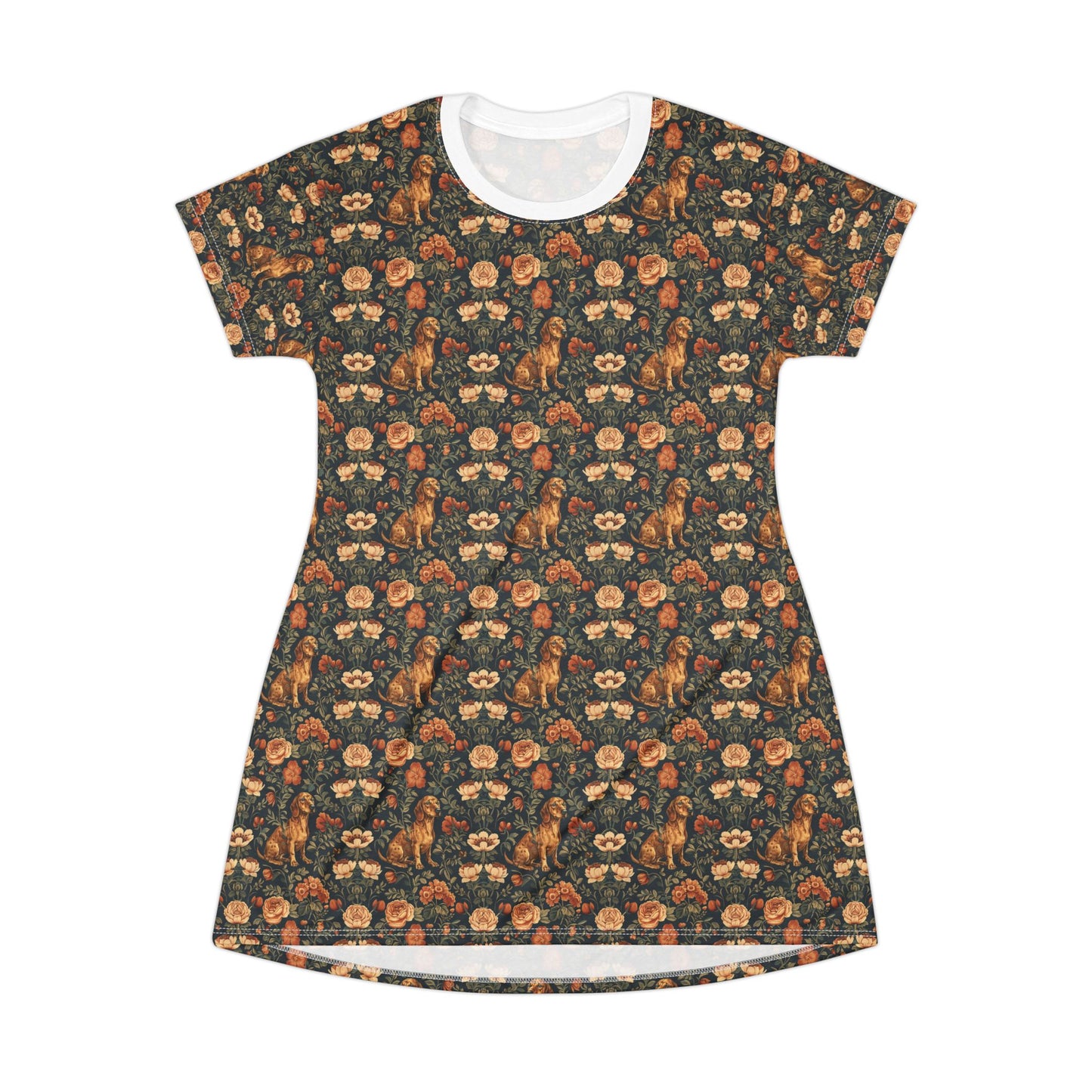 Dazzling Dachsund Blossoms & Foliage T-Shirt Dress