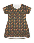 Dazzling Dachsund Blossoms & Foliage T-Shirt Dress