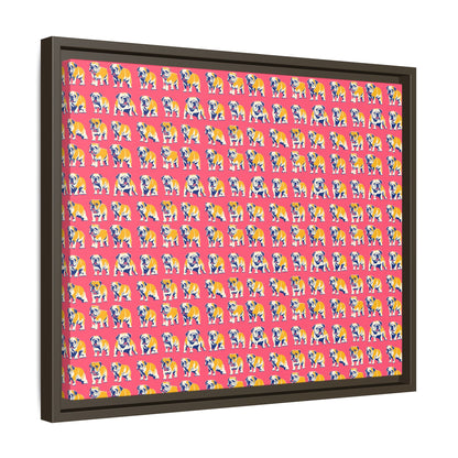 Bubblegum Glamour Bulldog Bouquet Matte Canvas, Framed