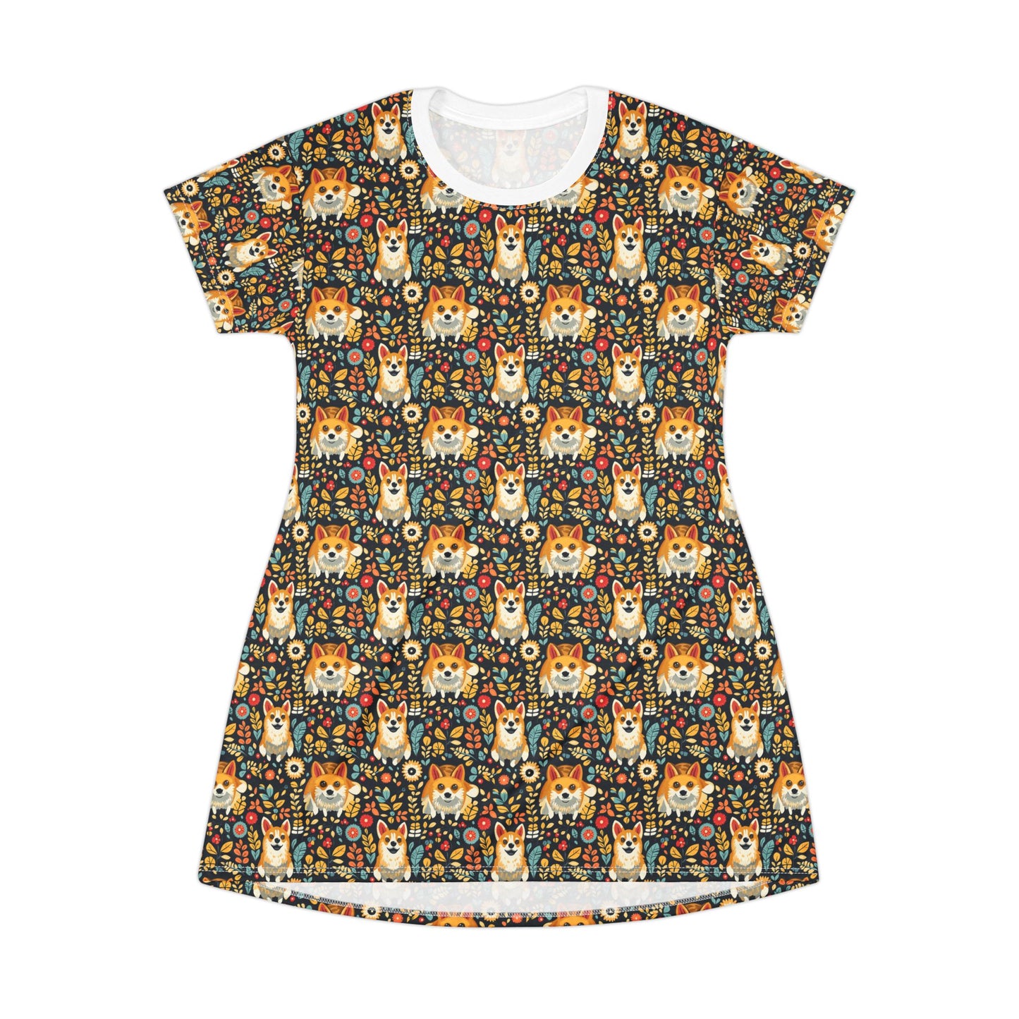 Corgi Rainbow Vine Dream T-Shirt Dress