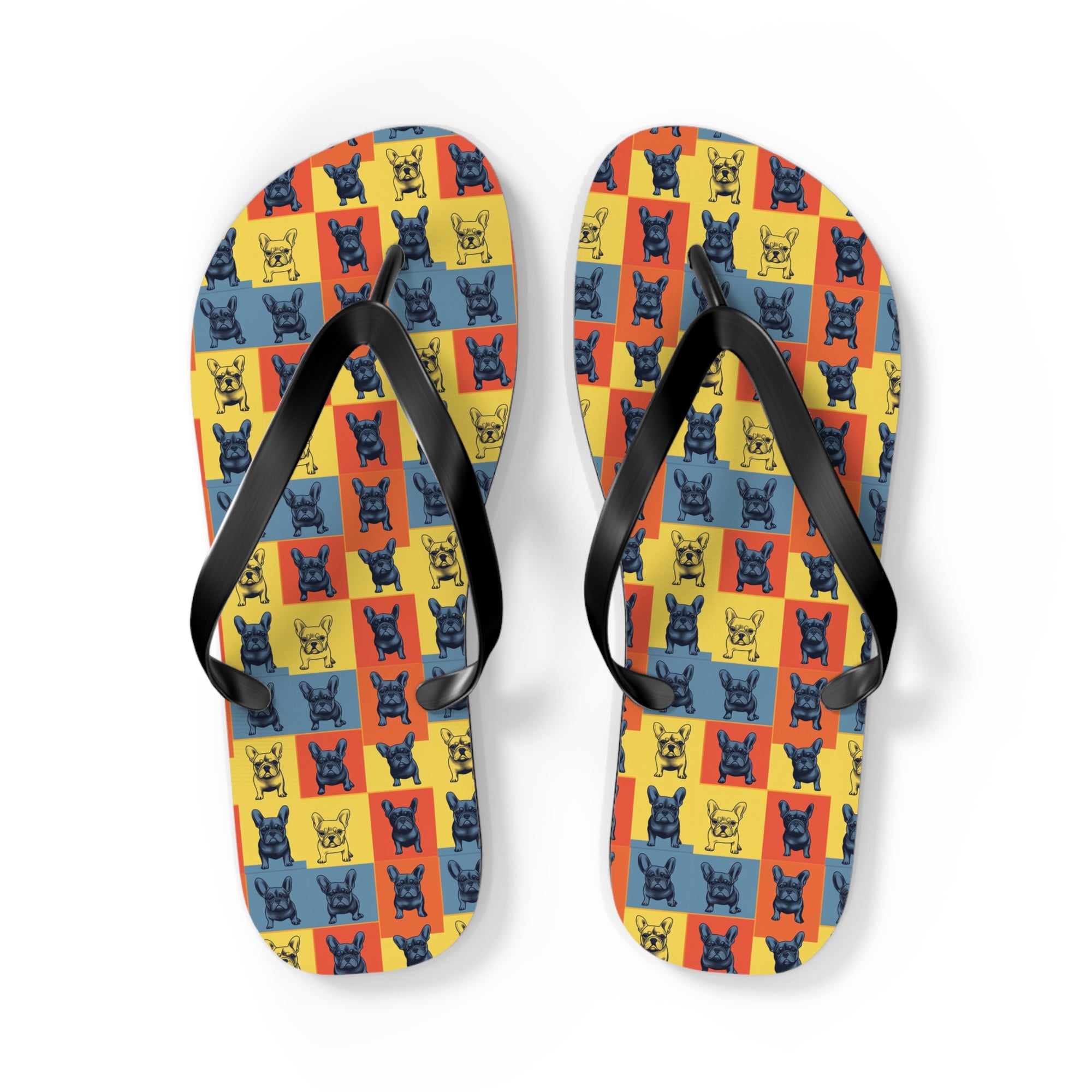 Frenchie Pop Art Pawfection Grid Flip Flops