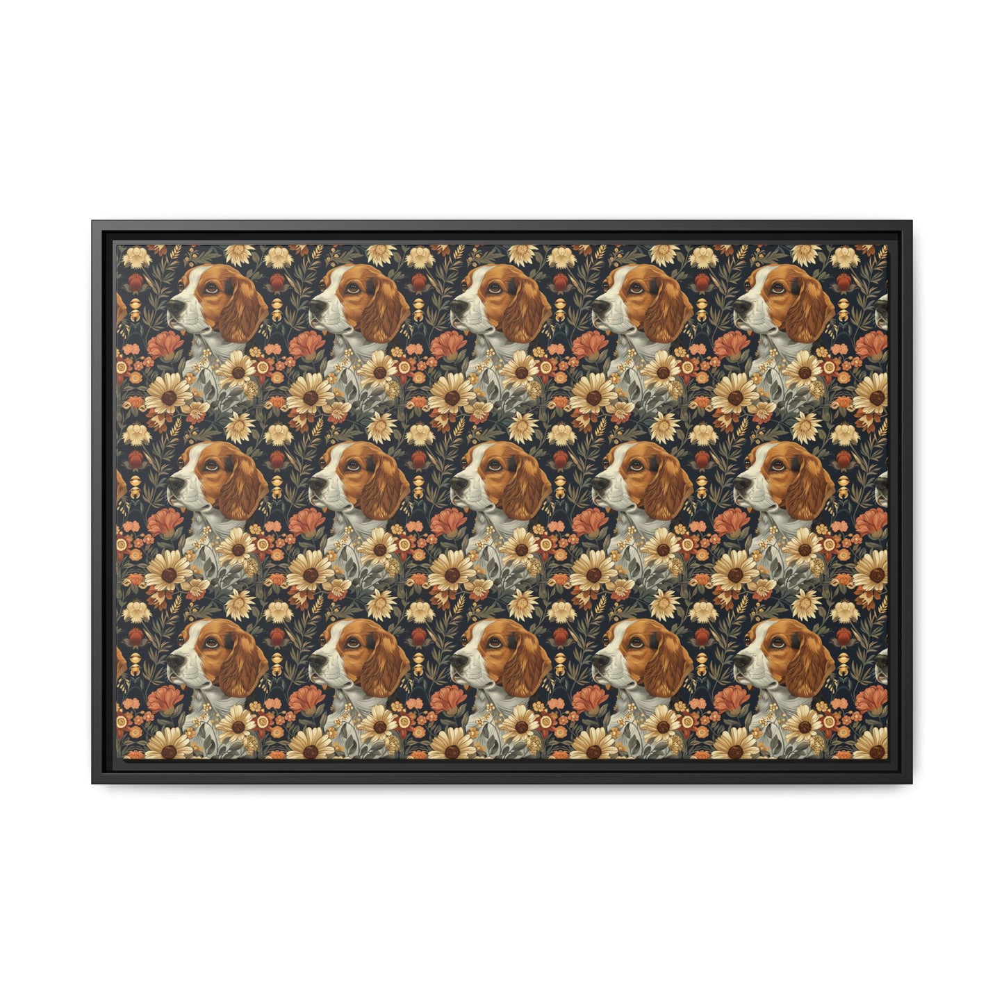 Beagle Blossoms Matte Canvas, Framed