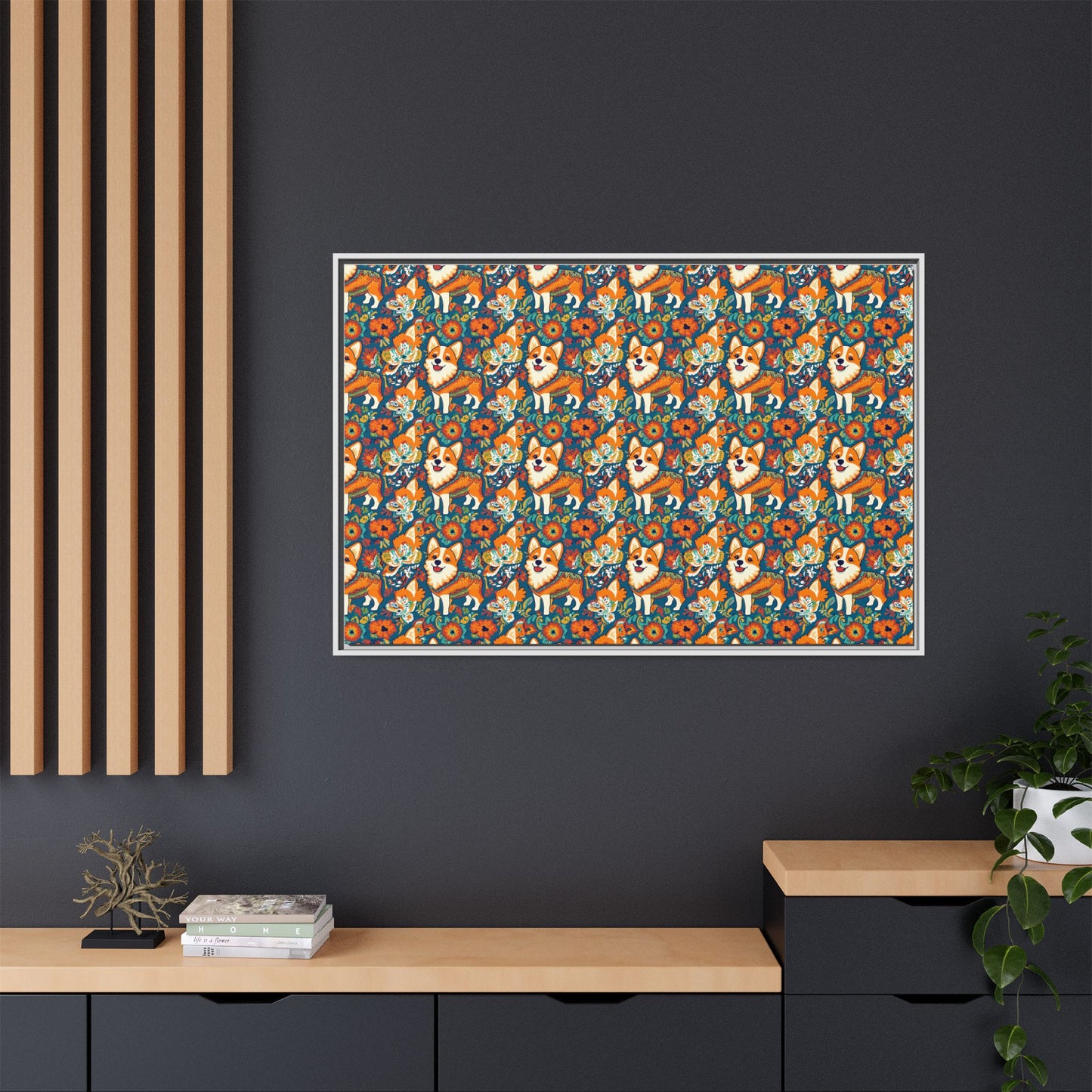 Corgi Carnival Couture Matte Canvas, Framed