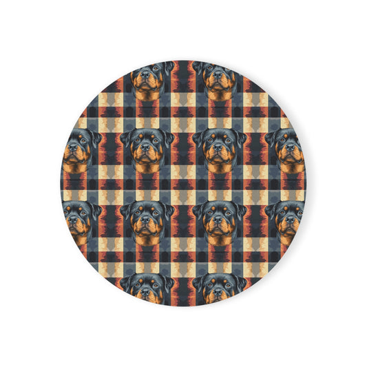 Pawsome Rottweiler Royalty Plaid Cork Back Coaster