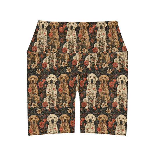 Blossoming Labradors Bouquet High Waisted Yoga Shorts