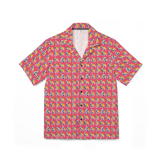 Bubblegum Glamour Bulldog Bouquet Men's Hawaiian Camp Shirt