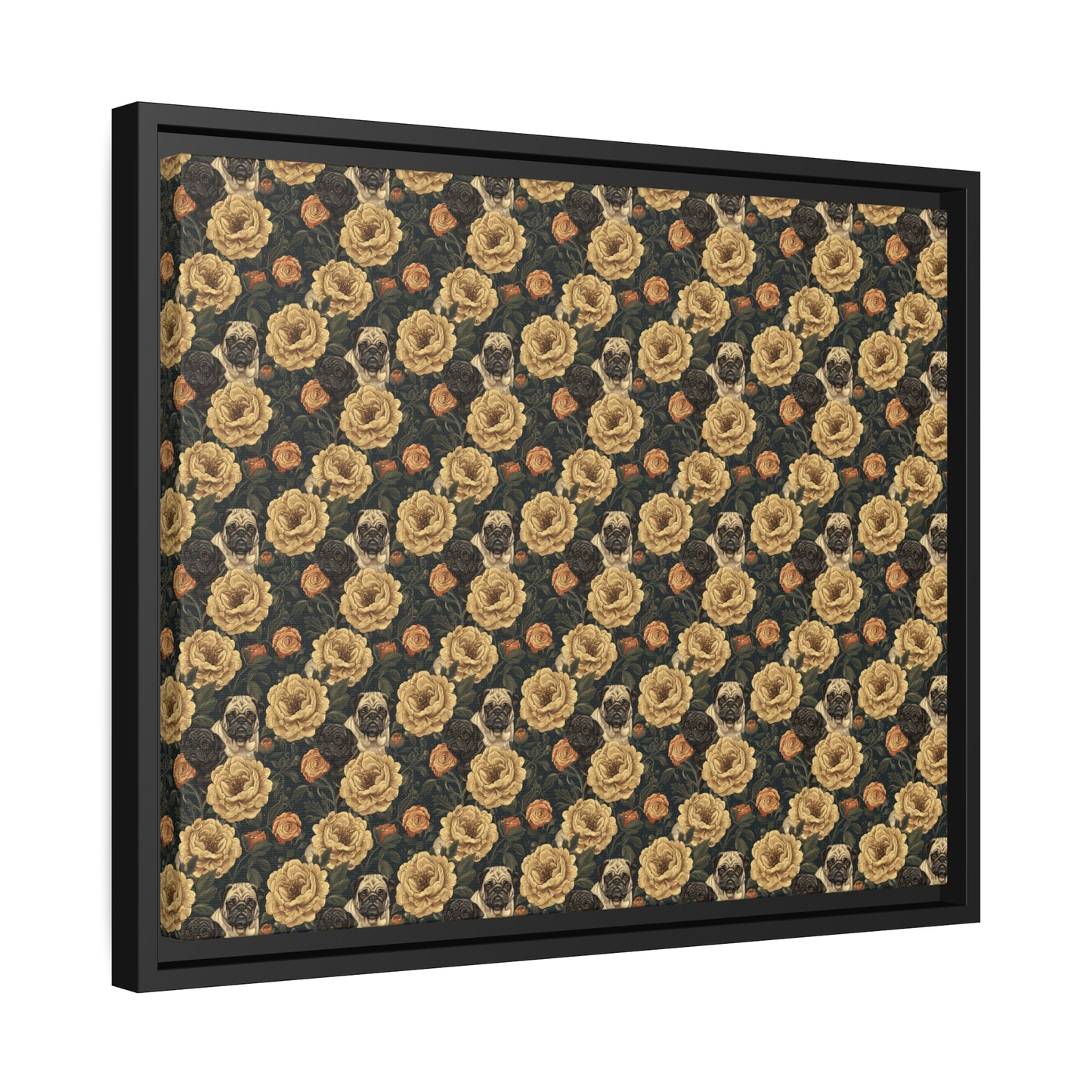 Pugs in Bloom, Framed Matte Canvas