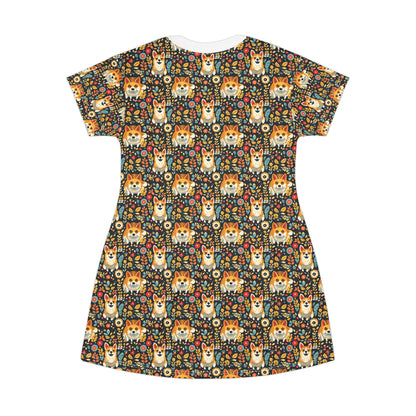 Corgi Rainbow Vine Dream T-Shirt Dress