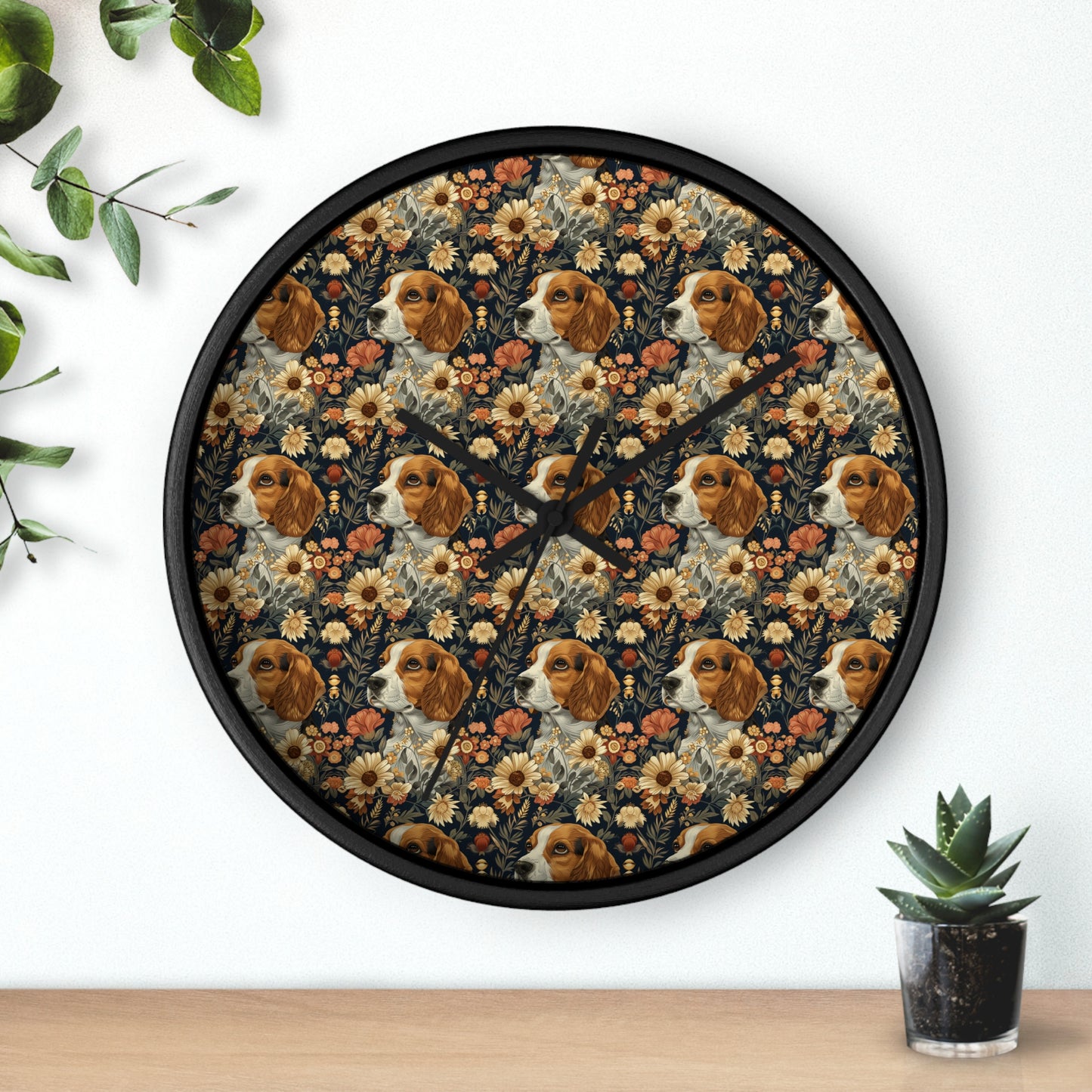 Beagle Blossoms Wall Clock