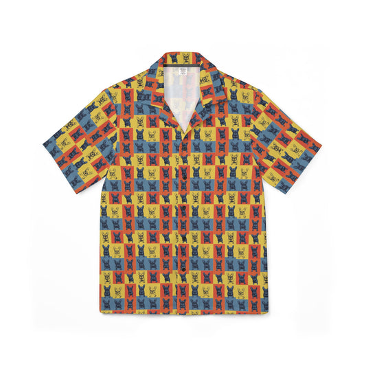 Frenchie Pop Art Pawfection Grid Men's Hawaiian Camp Shirt