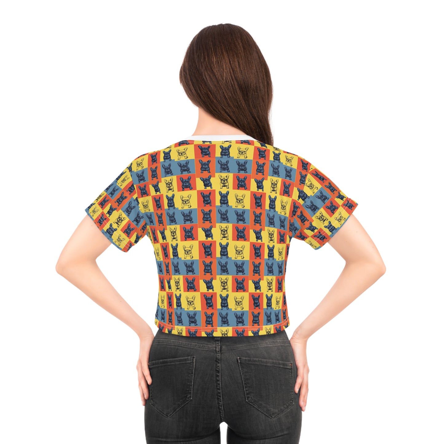 Frenchie Pop Art Pawfection Grid Crop Tee