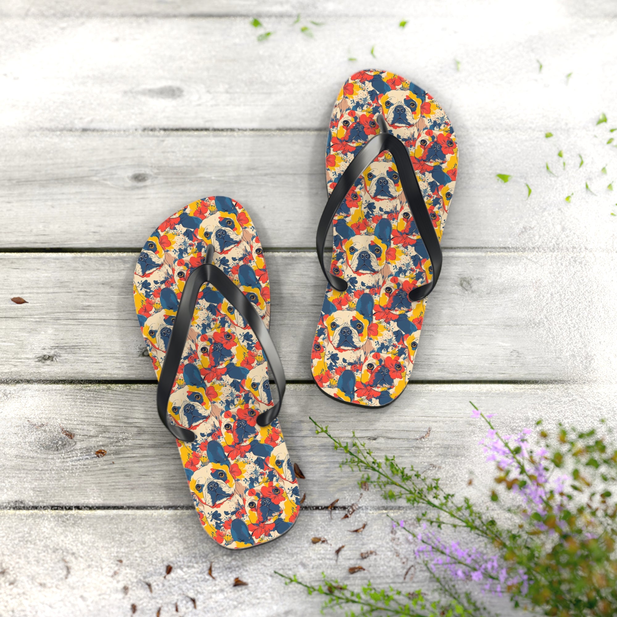 Bloom Pup Frenchietastic Splatter Flip Flops