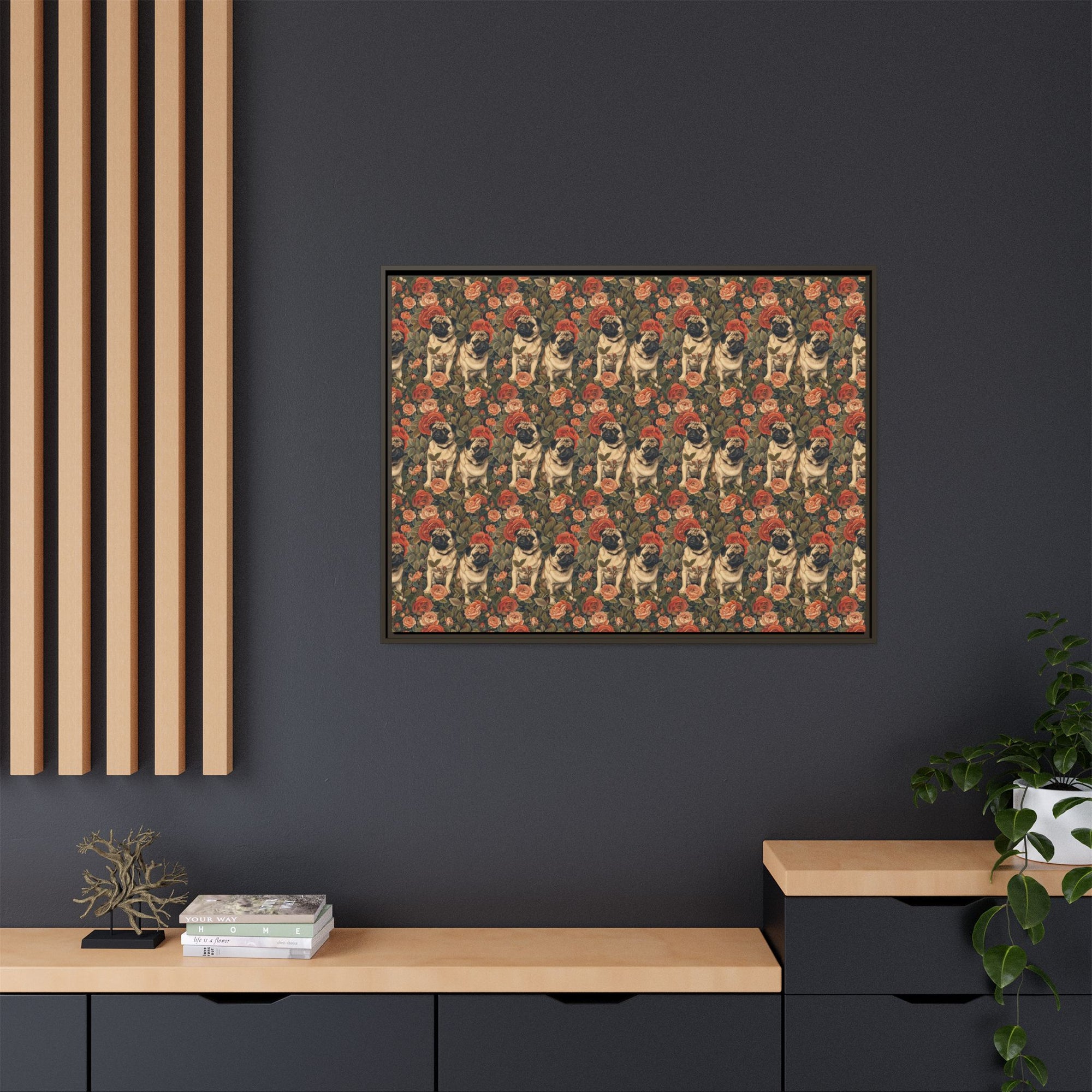 Blooming Pug Paradise Matte Canvas, Framed