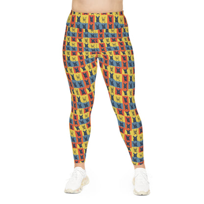 Frenchie Pop Art Pawfection Grid Plus Size Leggings