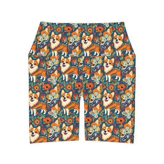 Corgi Carnival Couture High Waisted Yoga Shorts