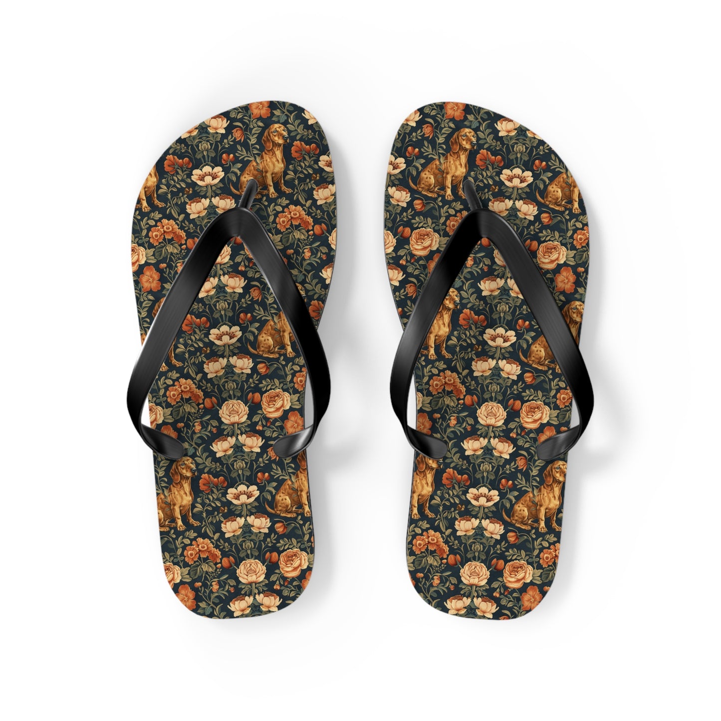 Dazzling Dachsund Blossoms & Foliage Flip Flops