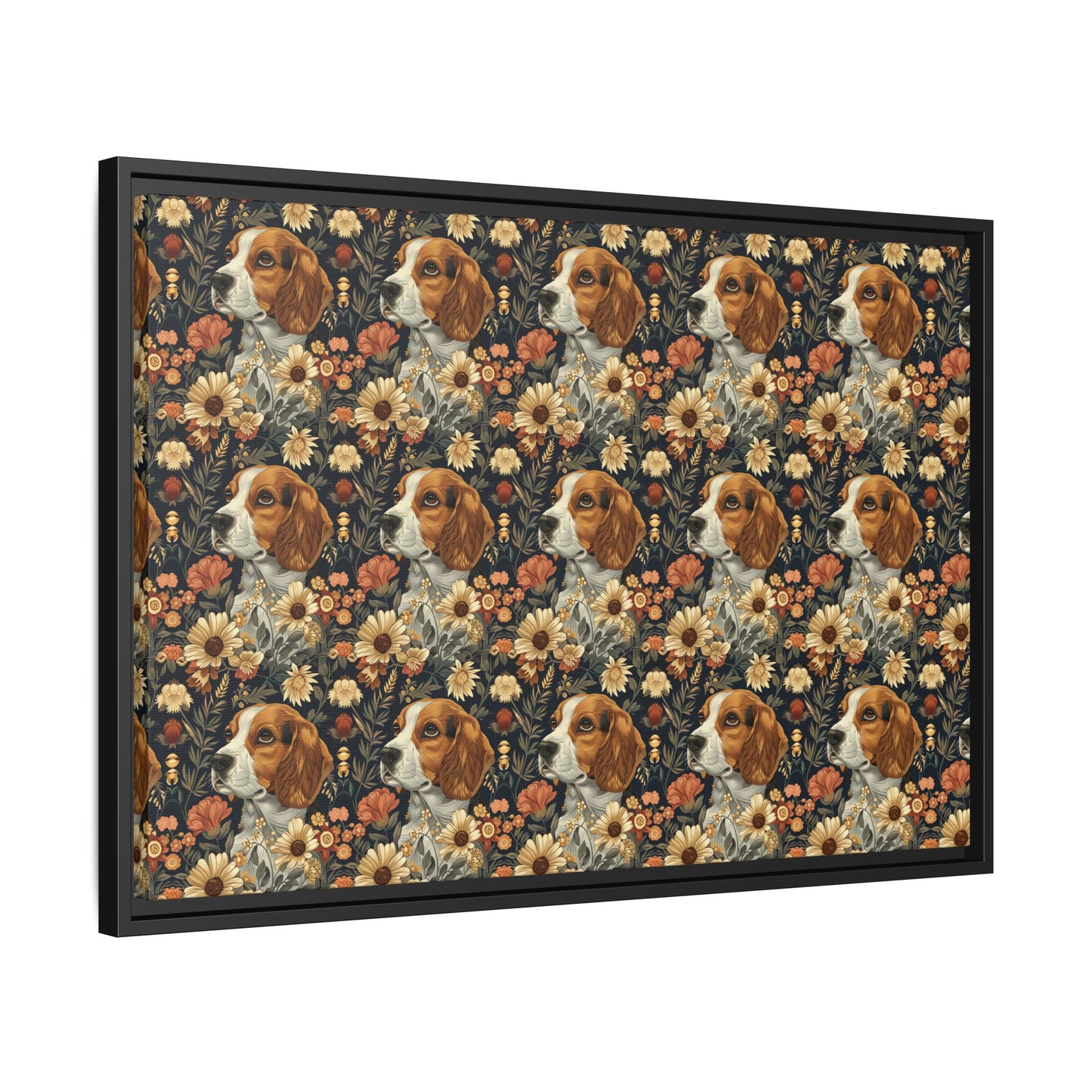 Beagle Blossoms Matte Canvas, Framed