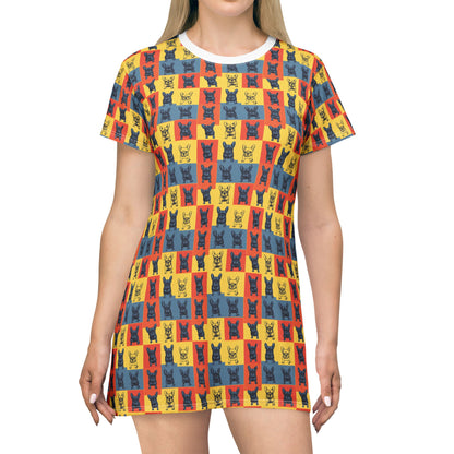 Frenchie Pop Art Pawfection Grid T-Shirt Dress