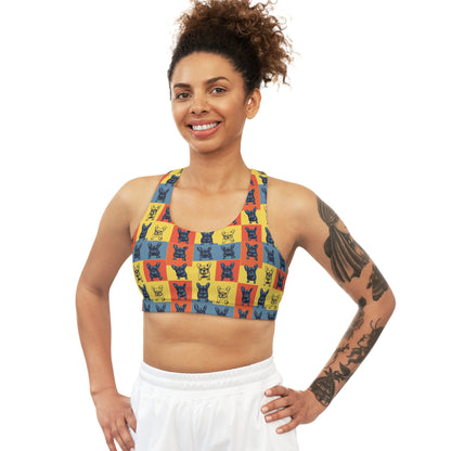 Frenchie Pop Art Pawfection Grid Seamless Sports Bra