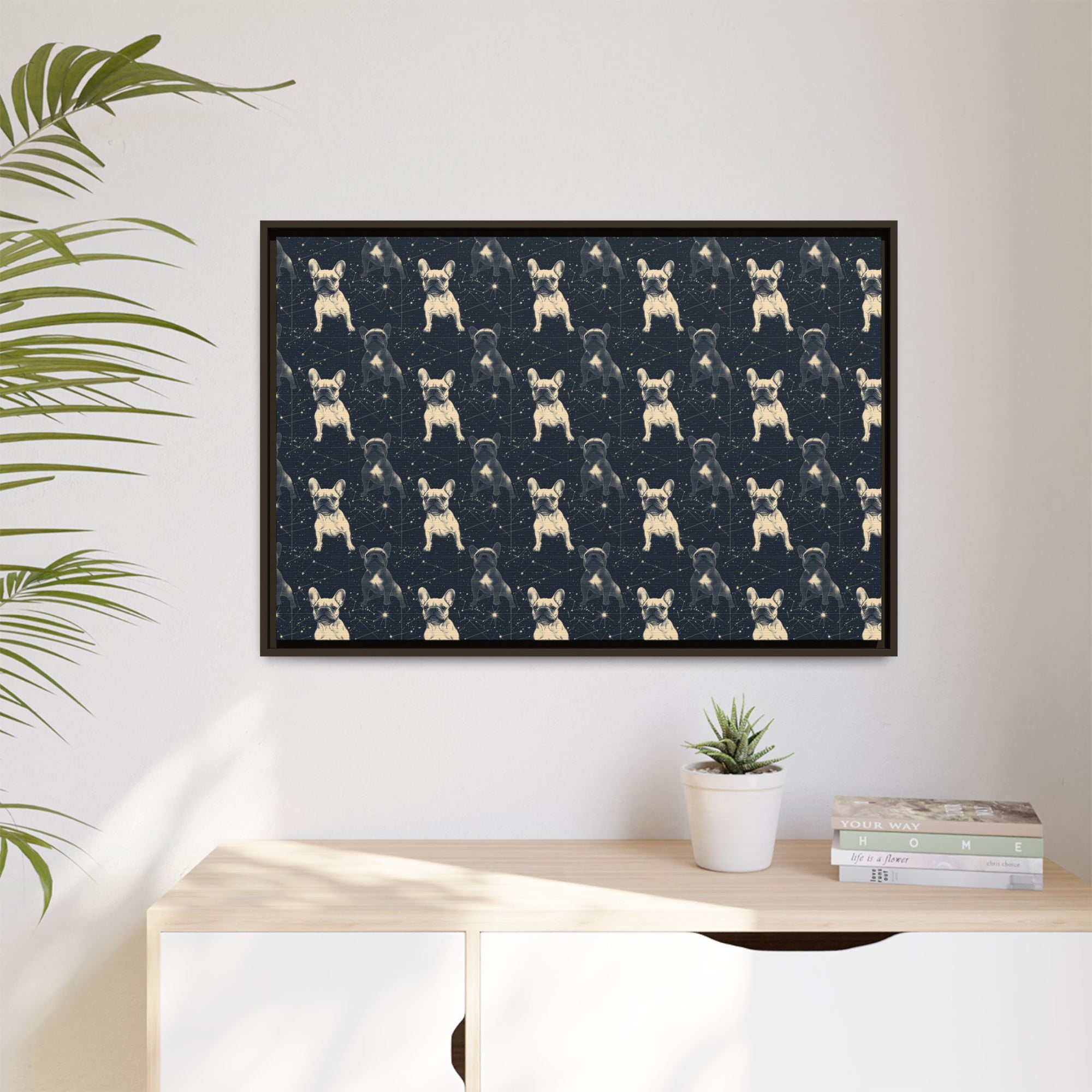 Frenchie Celestial Soar Matte Canvas, Framed