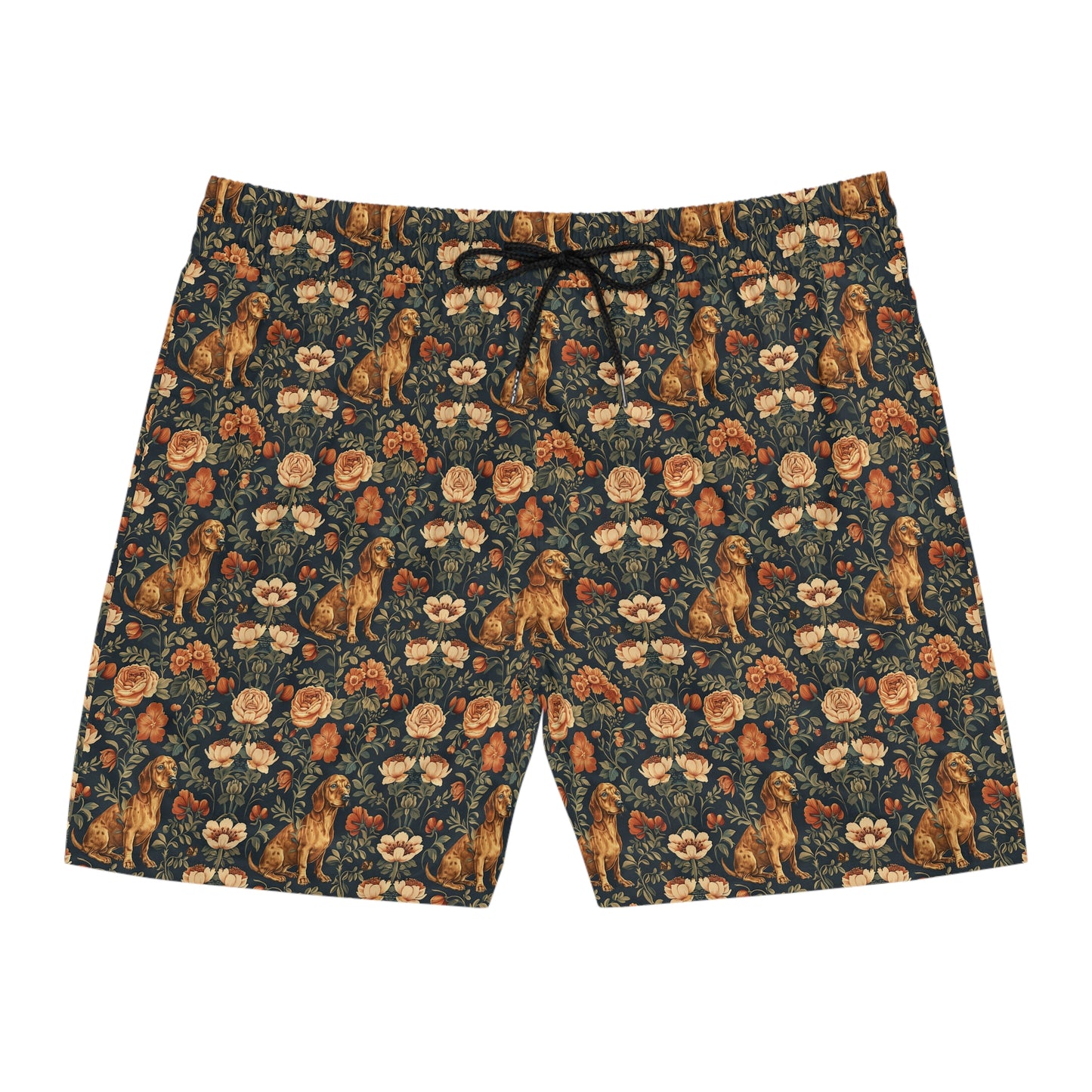 Dazzling Dachsund Blossoms & Foliage Men's Mid-Length Swim Shorts