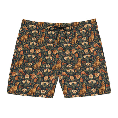 Dazzling Dachsund Blossoms & Foliage Men's Mid-Length Swim Shorts