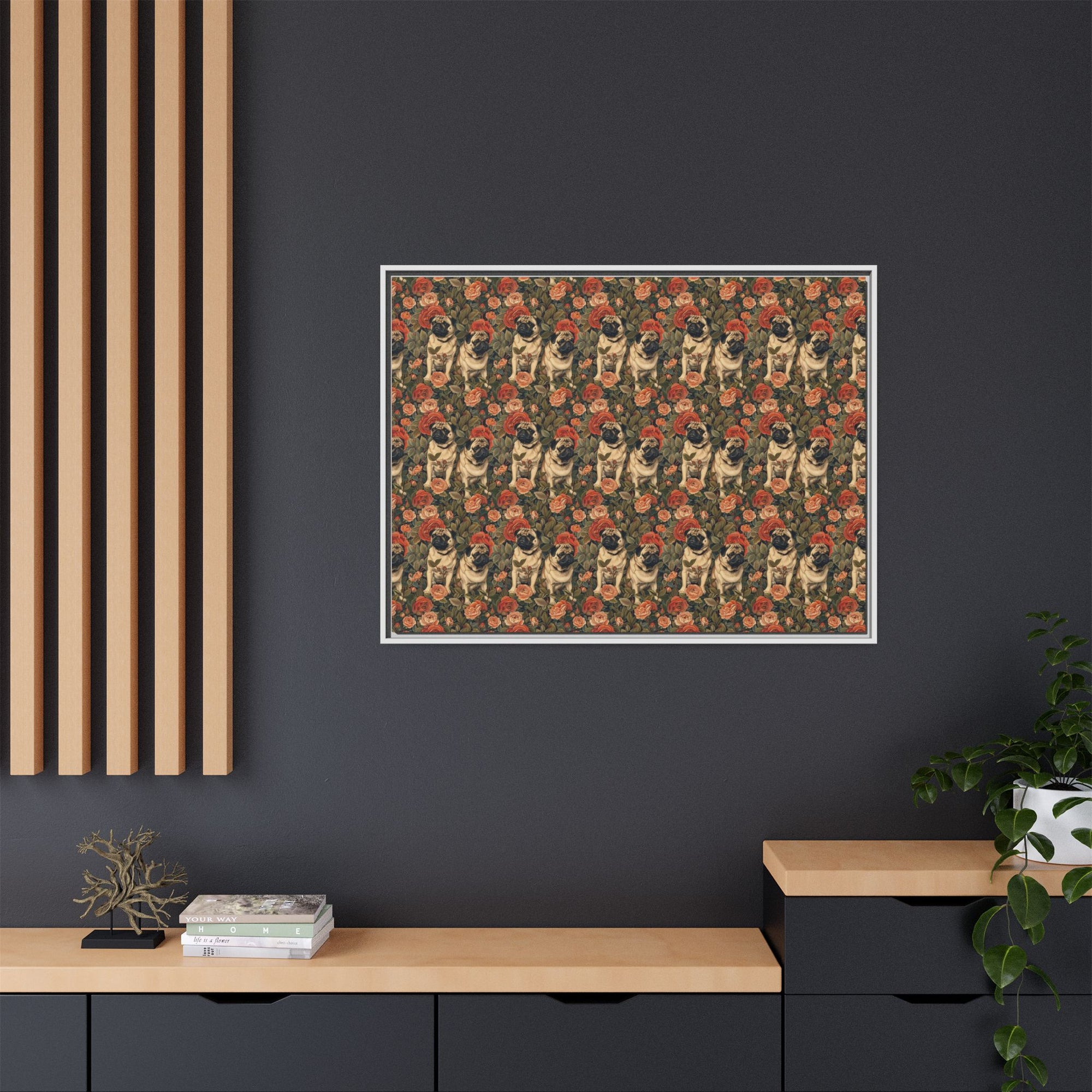 Blooming Pug Paradise Matte Canvas, Framed