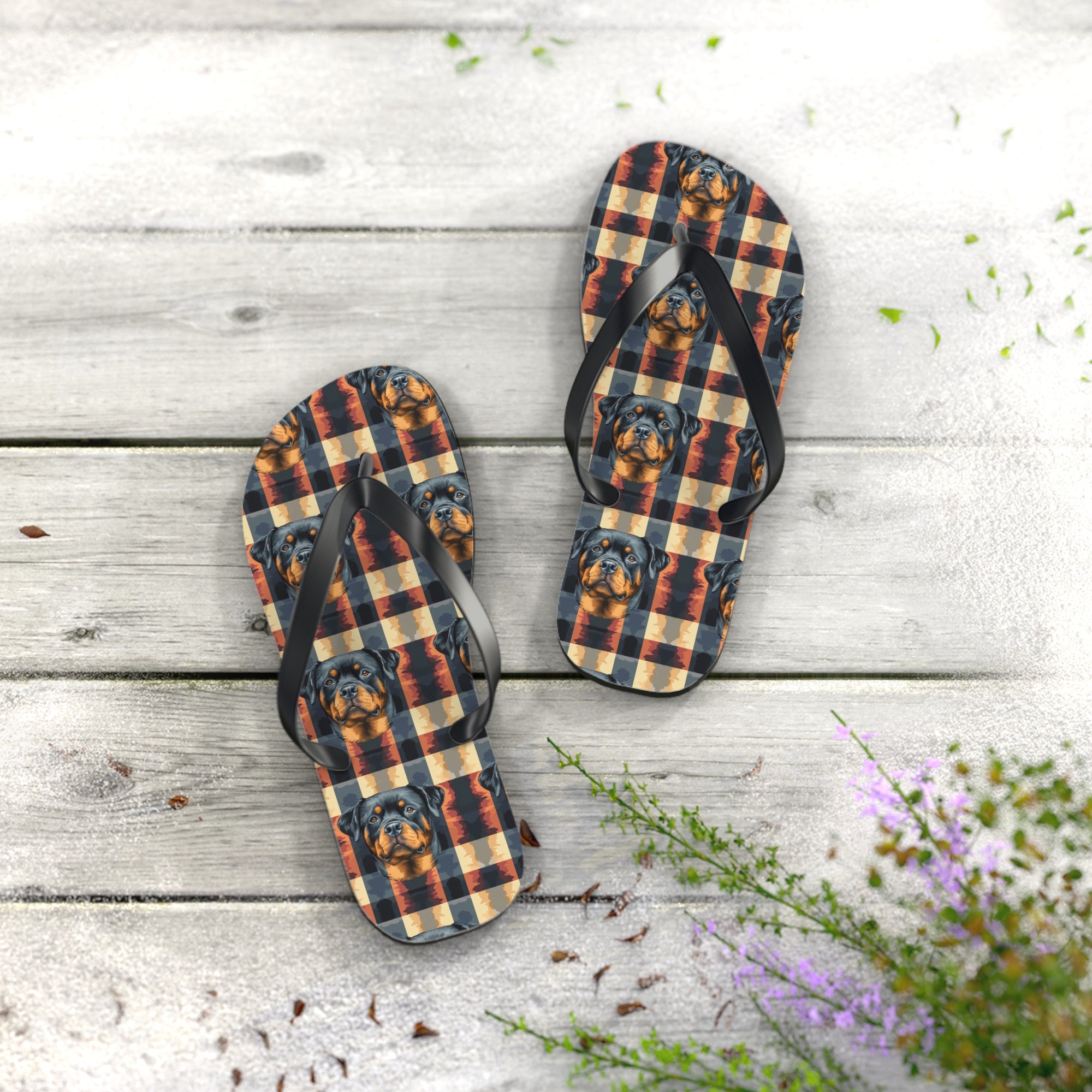 Pawsome Rottweiler Royalty Plaid Flip Flops