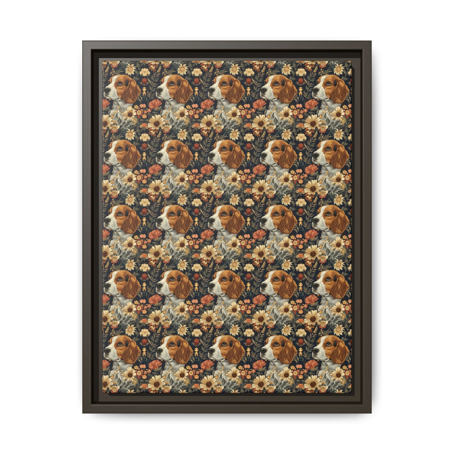 Beagle Blossoms Matte Canvas, Framed