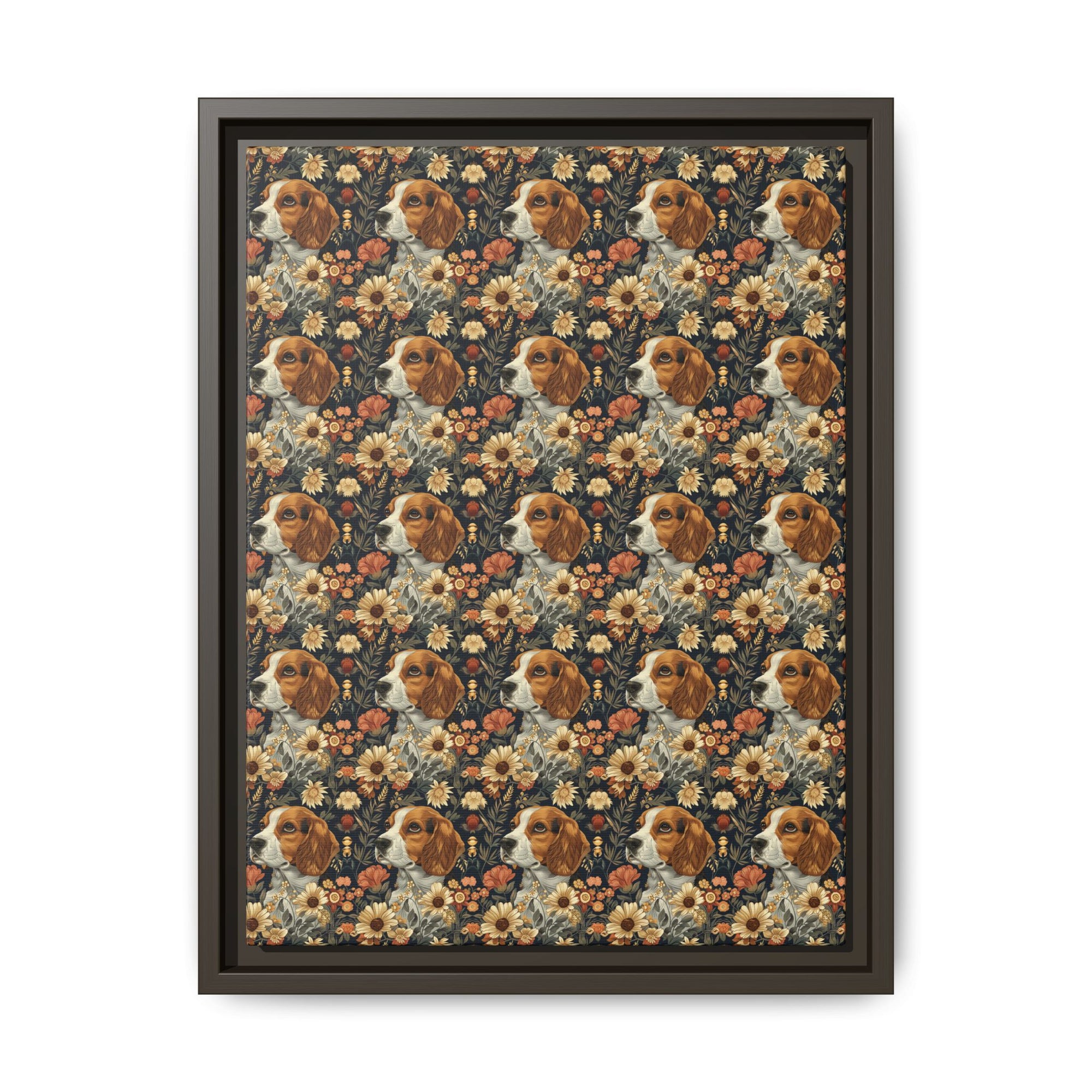 Beagle Blossoms Matte Canvas, Framed