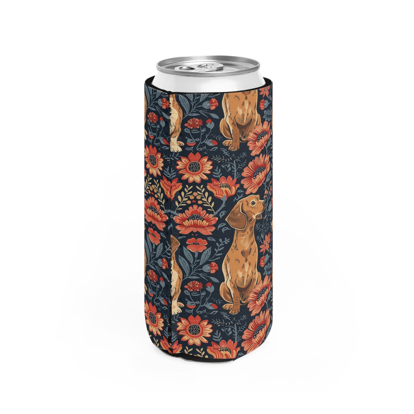 Floral Pawsome Dachsund Delight Slim Can Cooler