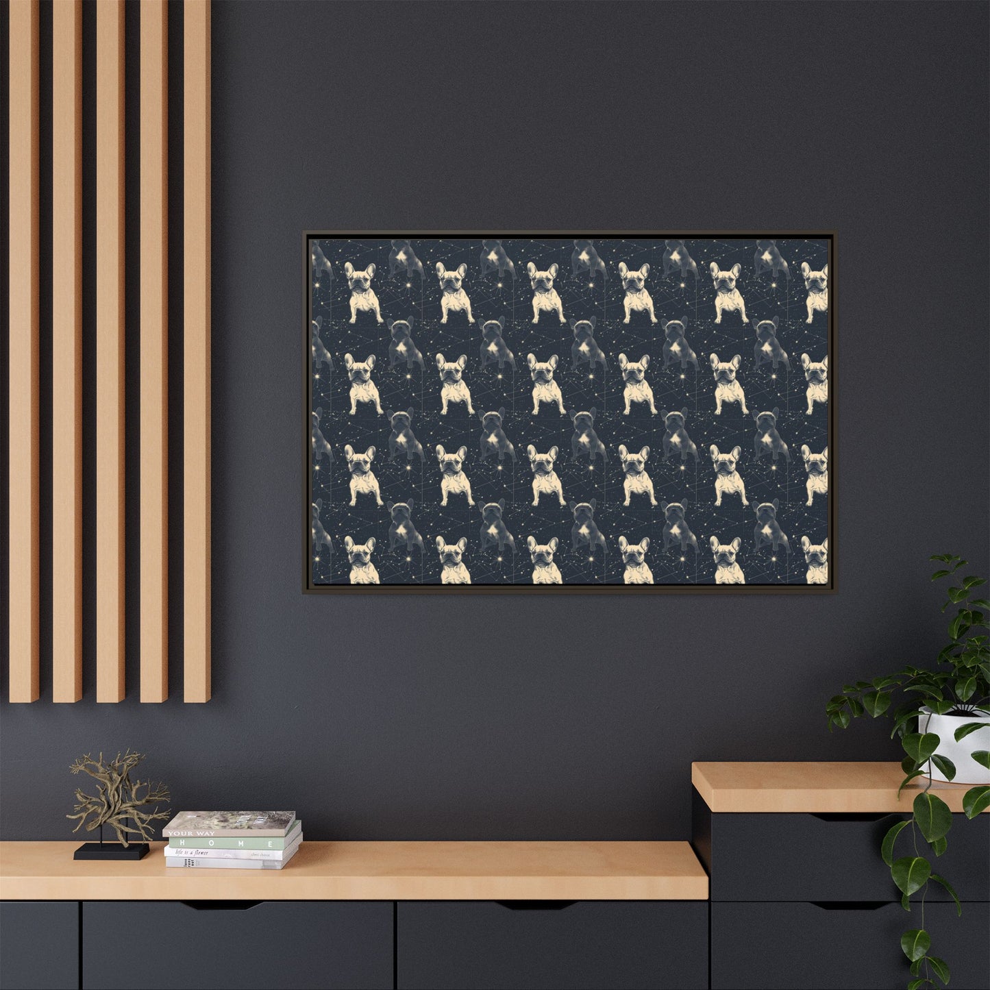 Frenchie Celestial Soar Matte Canvas, Framed