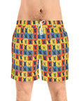 Frenchie Pop Art Pawfection Grid Men's Mid-Length Swim Shorts