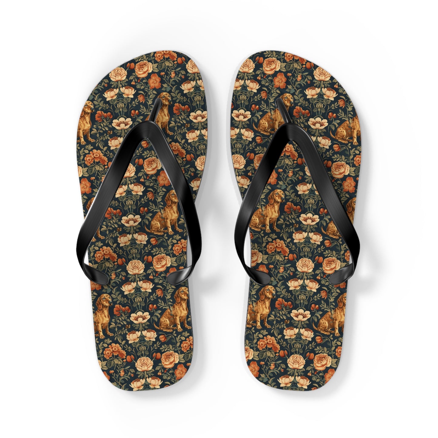 Dazzling Dachsund Blossoms & Foliage Flip Flops