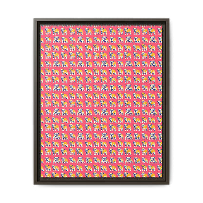 Bubblegum Glamour Bulldog Bouquet Matte Canvas, Framed