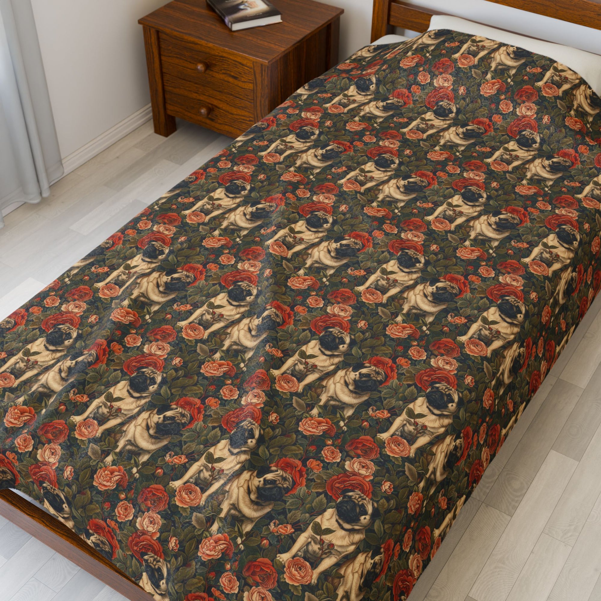 Blooming Pug Paradise Velveteen Plush Blanket