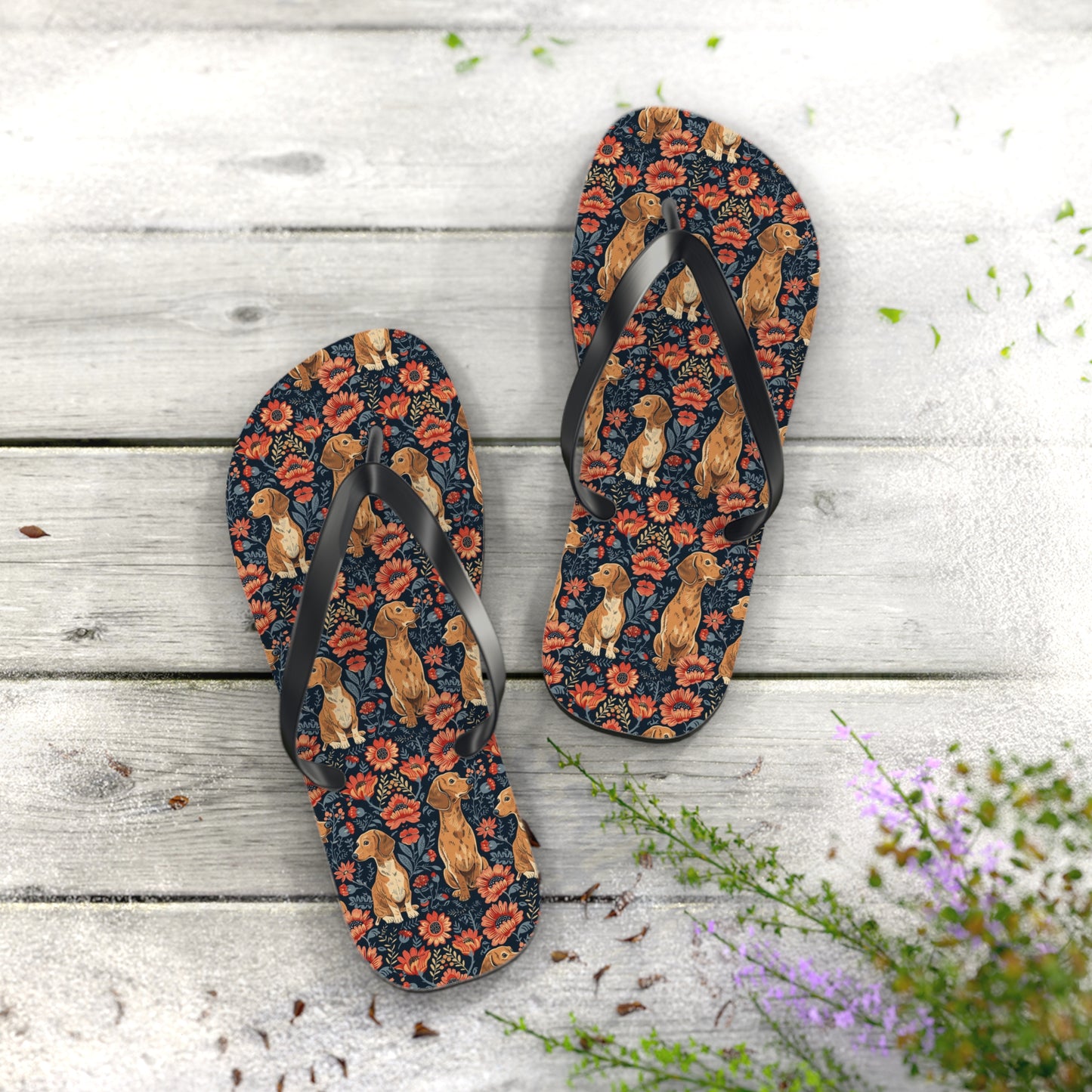 Floral Pawsome Dachsund Delight Flip Flops