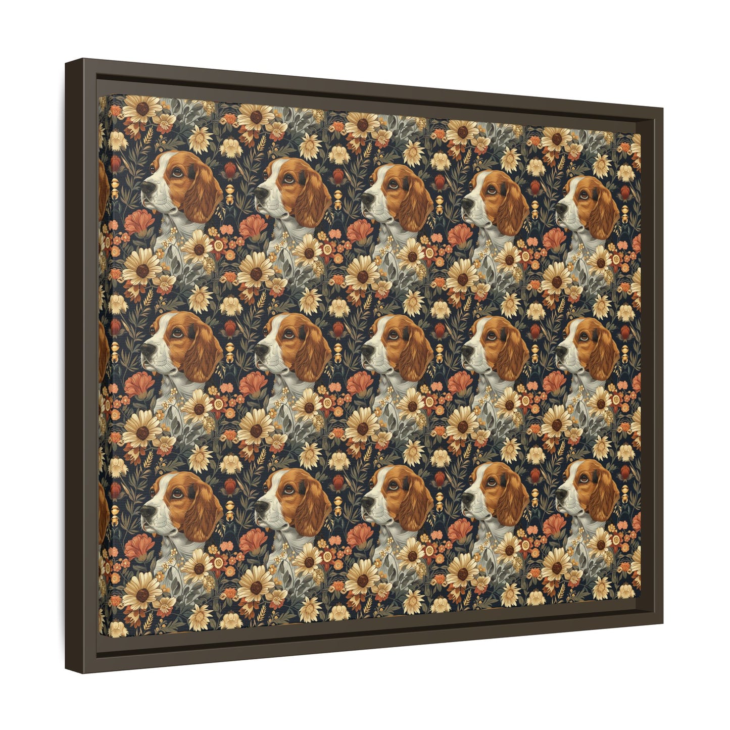 Beagle Blossoms Matte Canvas, Framed