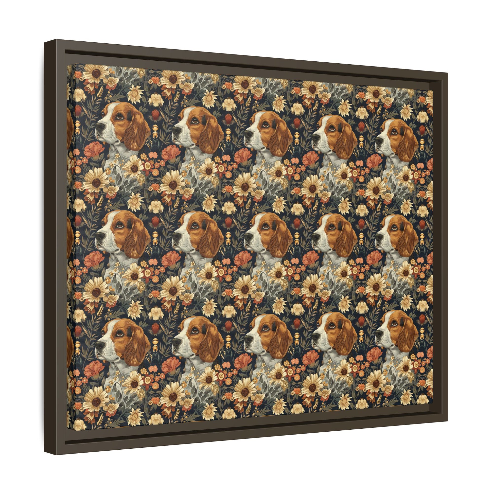 Beagle Blossoms Matte Canvas, Framed