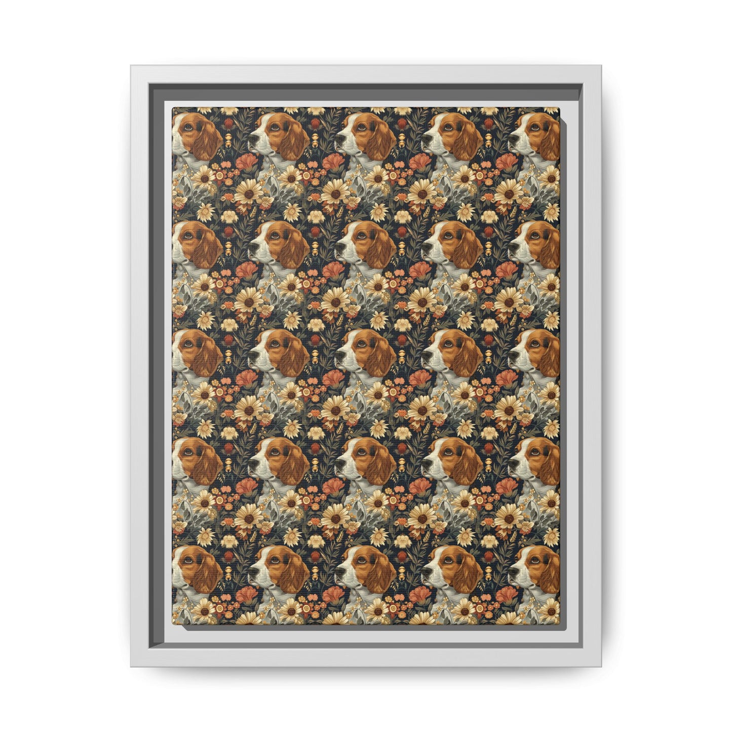 Beagle Blossoms Matte Canvas, Framed