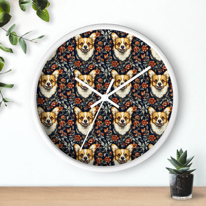 Floofy Corgi Blossom Blast Wall Clock