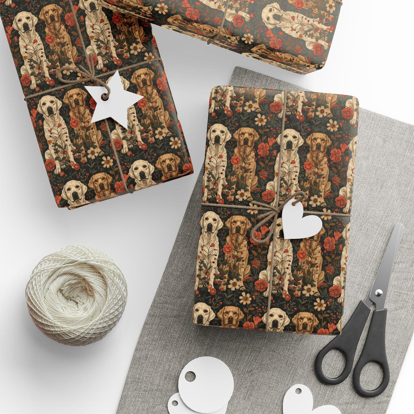 Blossoming Labradors Bouquet Wrapping Paper