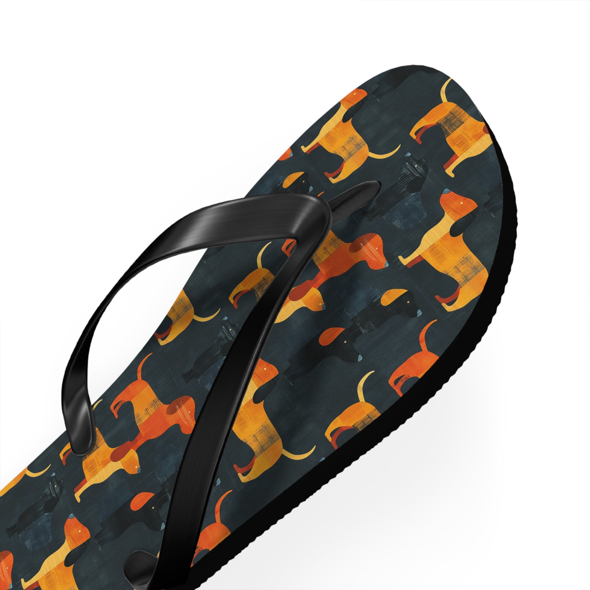 Dapper Dachshund Noir Glow Flip Flops