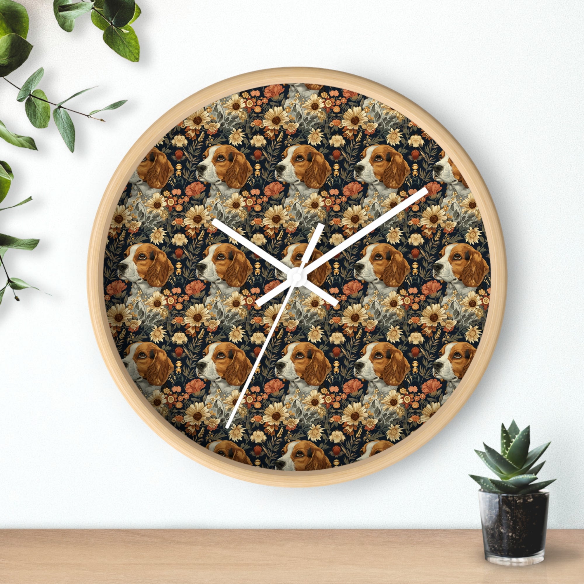 Beagle Blossoms Wall Clock