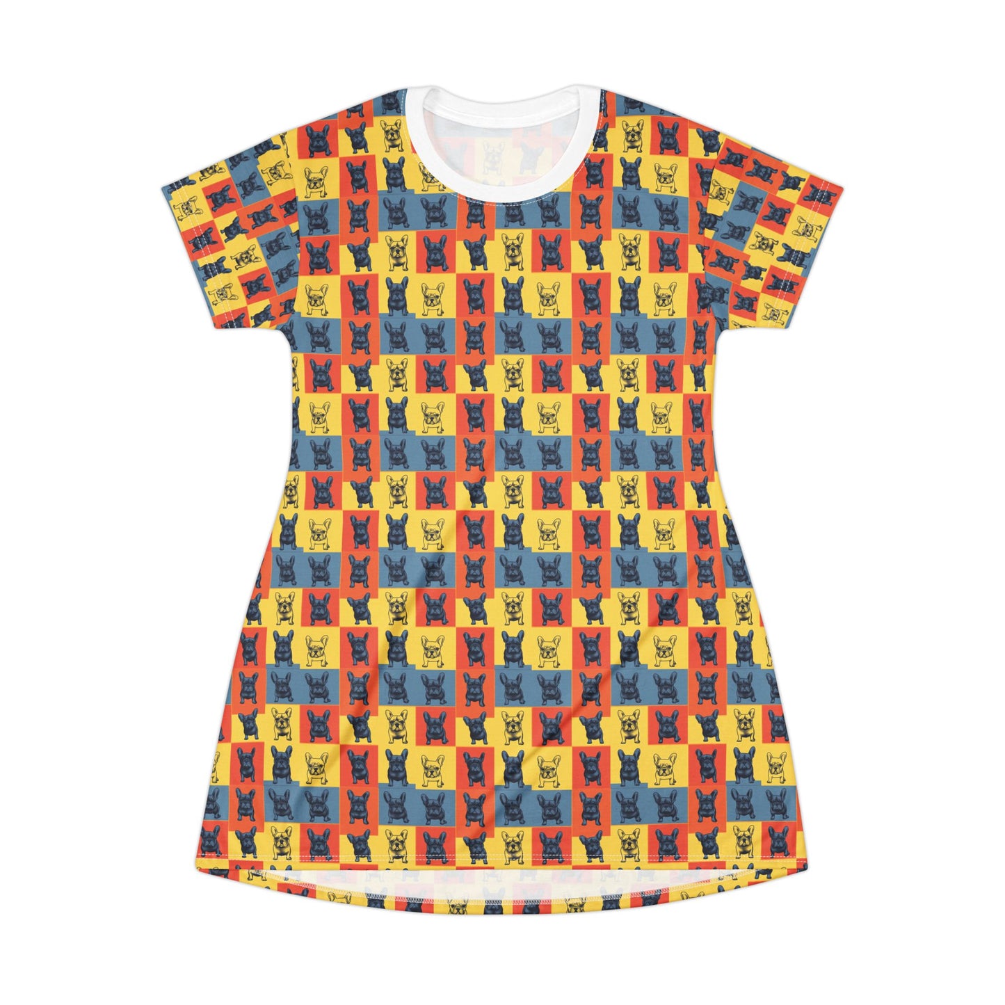 Frenchie Pop Art Pawfection Grid T-Shirt Dress