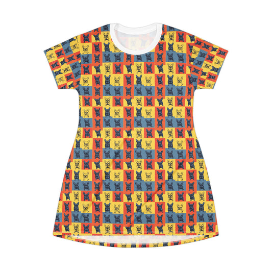 Frenchie Pop Art Pawfection Grid T-Shirt Dress