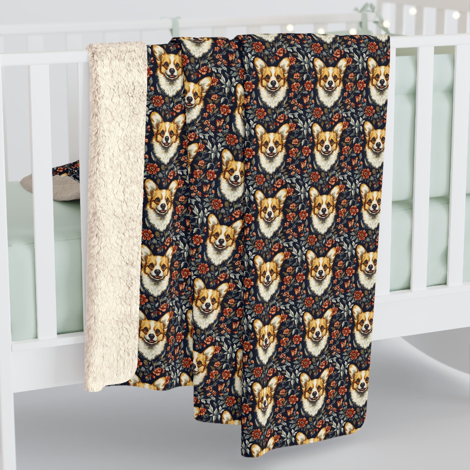 Floofy Corgi Blossom Blast Sherpa Fleece Blanket